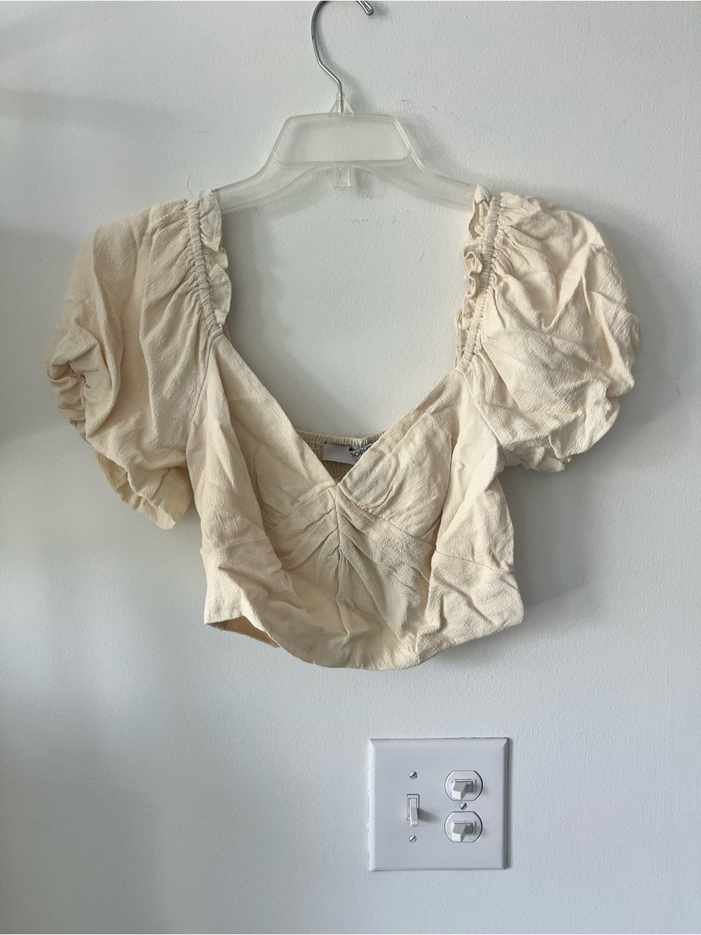 Sophie Rue Cream Puff-Sleeve Cropped Blouse